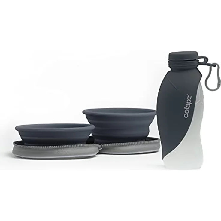 Colapz Napf-Set Zwei faltbare Hundenäpfe mit Hunde Wasserflasche für unterwegs – Bild 2
