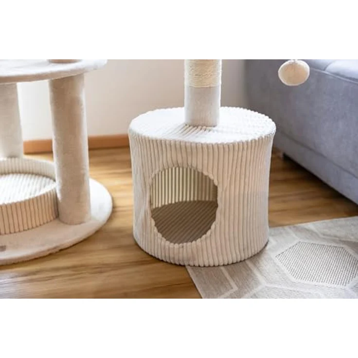 KERBL Kratzbaum Annika, 164 cm hoch, beige, mit Sisal umwickelt, inkl. gepolsterten Liegebetten und Höhlen für Katzen – Bild 4
