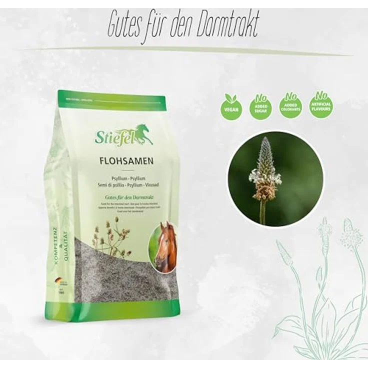 Stiefel Flohsamen für Pferde, 100% naturbelassene indische Flohsamenschalen zur Unterstützung der Darm-Selbstreinigung, 1kg – Bild 2