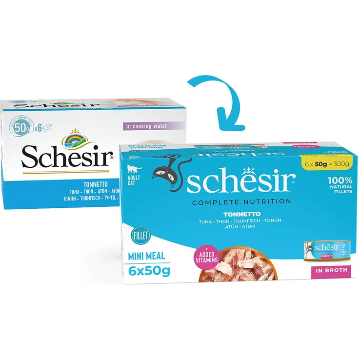 Schesir Cat Complete Thunfisch in Brühe, Katzen-Nassfutter mit 100% natürlichen Zutaten, 6x50 g