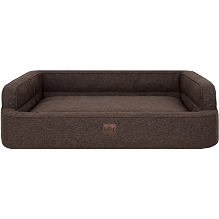 DOGGY Hundebett, abnehmbarer Bezug, 14 cm dicke Matratze, höhere Seiten, L: 78x47 cm, Braun – Bild 2