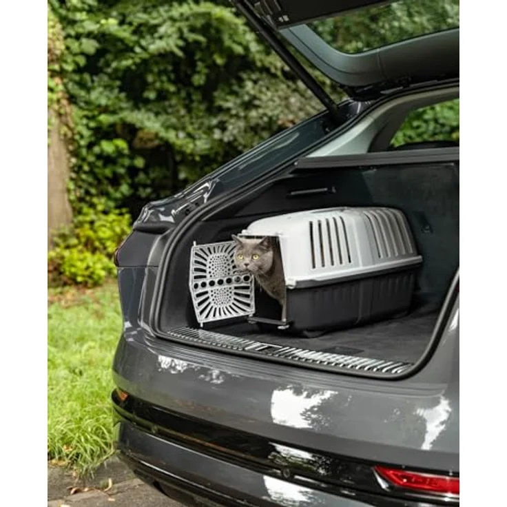 Lionto Transportbox aus Kunststoff, anthrazit - praktische Transportbox für Hunde und Katzen, B 36 x T 55 x H 36 cm, mit sicherem Schließsystem und guter Luftzirkulation – Bild 3