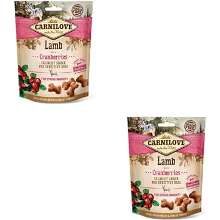 CARNILOVE Crunchy Snack Lamb with Cranberries, Doppelpack 2 x 200 g, getreidefreier Hundesnack ohne Zuckerzusatz, auch für nahrungsempfindliche Hunde