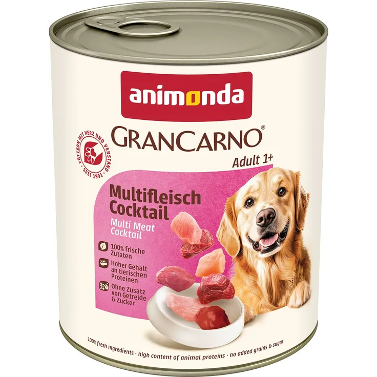 animonda GranCarno Adult Multifleischcocktail, Hunde-Nassfutter in 6x800g, mit Rind und Huhn, ohne künstliche Geschmacksverstärker