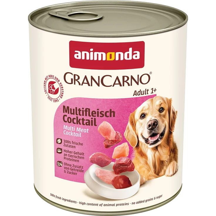 animonda GranCarno Adult Multifleischcocktail, Hunde-Nassfutter in 6x800g, mit Rind und Huhn, ohne künstliche Geschmacksverstärker
