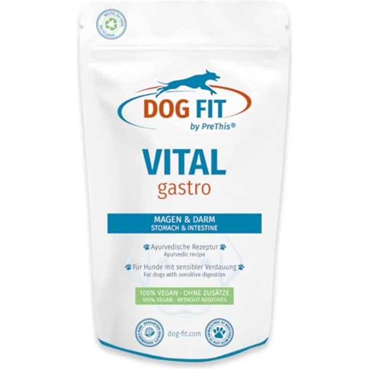 DOG FIT by PreThis® VITAL Gastro, natürliche Ergänzung für harmonische Verdauung beim Hund mit Bio Topinambur, Ashwagandha & Neem, vegan, 80 g