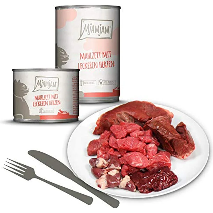MjAMjAM Premium Nassfutter für Katzen Mixpaket I, Huhn, Rind, Herzen, getreidefrei, 6er Pack (6 x 400 g), mit extra viel Fleisch – Bild 5