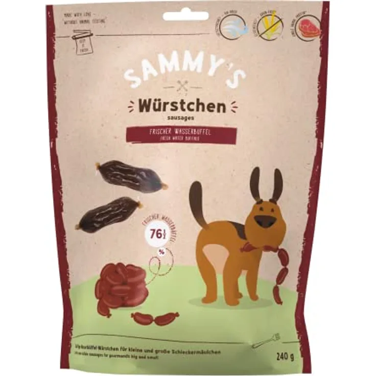 bosch TIERNAHRUNG Sammy´s Würstchen Wasserbüffel, Getreidefreier Hundesnack mit frischem Fleisch, 240 g