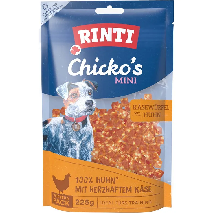 Rinti RINTI MINI Chicko's Käsewürfel Huhn, 225g, aus frischer Hühnerbrust und Käse, ohne Fleischmehle und Soja