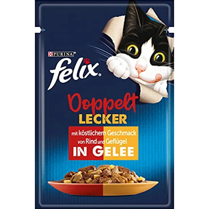 FELIX So gut wie es aussieht Doppelt Lecker Katzenfutter nass in Gelee, Rind & Geflügel, 26er Pack (26 x 85g), 100% komplett & ausgewogen, ohne Konservierungsstoffe – Bild 1