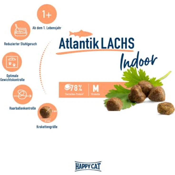 Happy Cat Indoor Adult Atlantik Lachs, Katzen-Trockenfutter für ausgewachsene Katzen, 4 kg, hochwertige Zutaten, ohne künstliche Zusätze – Bild 2