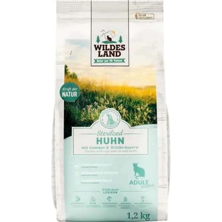 WILDES LAND Wildes Land Adult Sterilised Huhn, Getreidefreies Katzen-Trockenfutter mit natürlicher Rezeptur, 1,2 kg