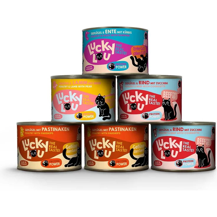 Lucky Lou Lifestage Adult Tasty-Mix, Katzen-Nassfutter Mixpaket ohne Getreide- und Zuckerzusatz, 6x200g