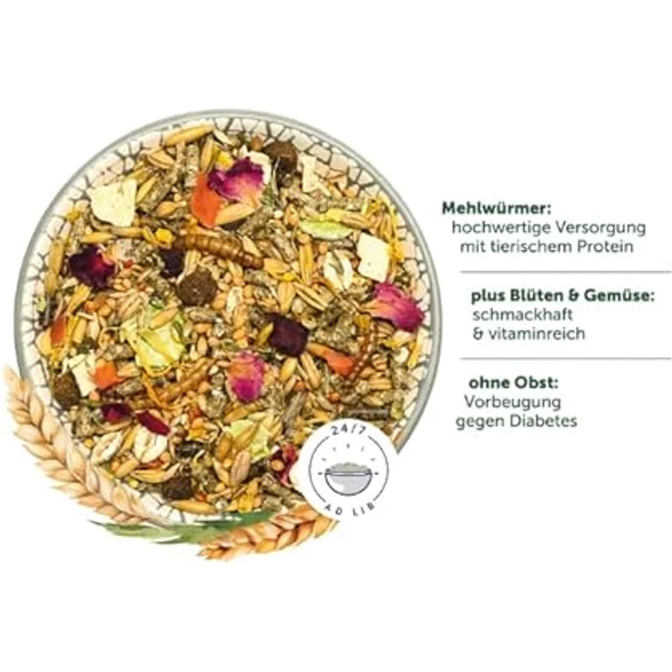 Bunny ZwerghamsterTraum Basic, Alleinfuttermittel für Zwerghamster, 600 g mit Mehlwürmern, Gemüse & Blüten, balancierte Long-Life-Rezeptur, ideale Teilchengröße – Bild 3