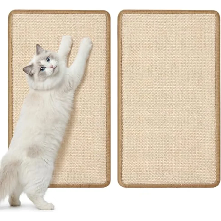 Gimars 2er Set Sisal Kratzmatte Katze, 50x30cm, rutschfester Kratzschutz für Sofa & Wand, selbstklebend mit Klettsystem, beige – Bild 1