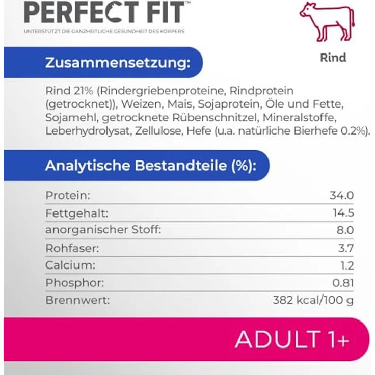 Perfect Fit Katze 1+ Rind Adult, Trockenfutter für aktive Katzen, 7kg – Bild 5