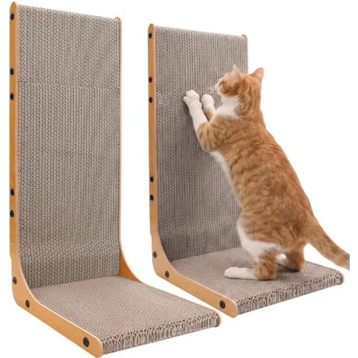 Gimars Kratzbrett Katze 58cm L-Form, stabiles Set aus Kratzpappe, vertikales Kratzmöbel mit rutschfester Unterseite zum Schutz von Möbeln, langlebig und platzsparend