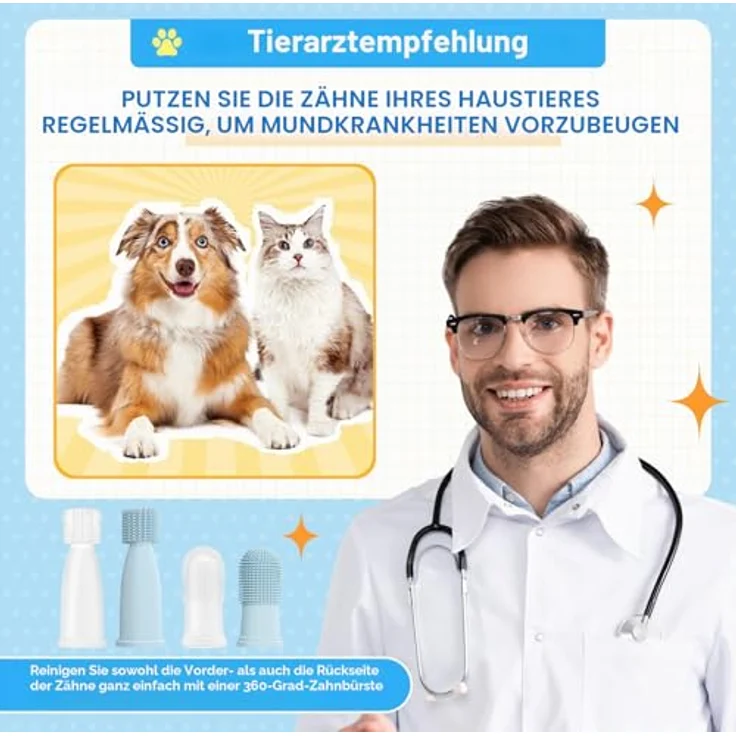 Aujzoo 360º Hundezahnbürste, Silikon Fingerzahnbürsten Set von 4 für Hunde und Katzen, BPA-frei, einfache Anwendung mit Aufbewahrungsbox – Bild 4