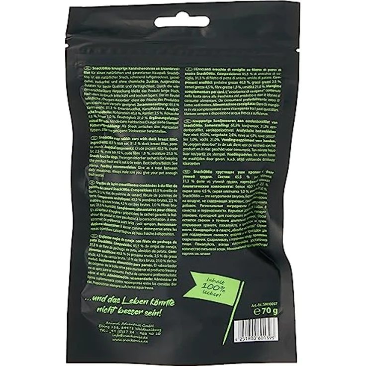 SnackOMio Premium Hundesnack, knusprige Kaninchenohren an Entenbrustfilet, getreidefrei, 70g – Bild 3