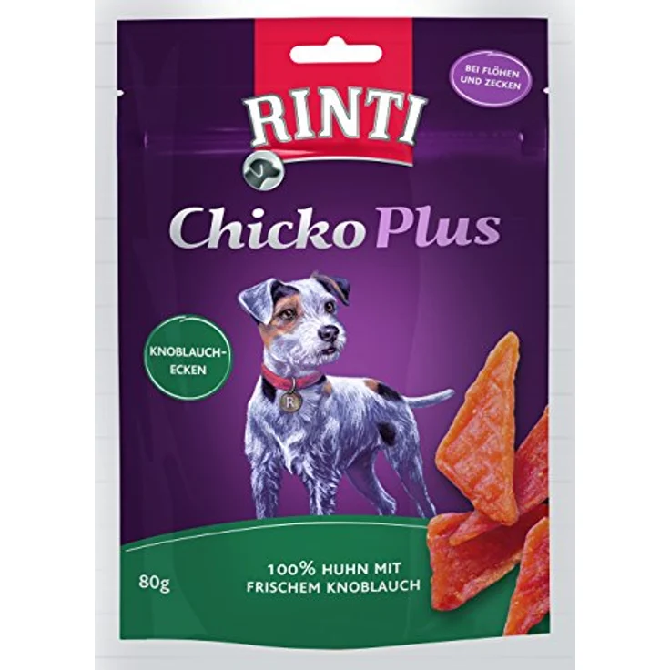 Rinti Extra Chicko Plus Knoblauch-Ecken, Hundesnack mit Hühnchen, 80g, sojafrei – Bild 2