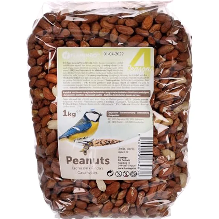 Flamingo Wildvogelfutter, geschälte Erdnüsse, Premium-Qualität, 1kg, reich an gesunden Ölen