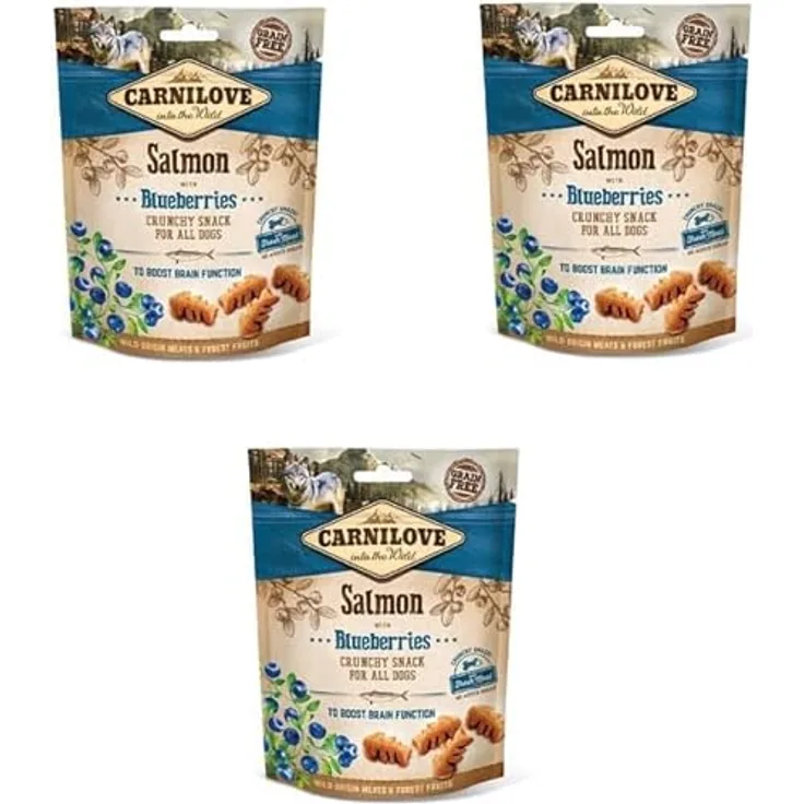 CARNILOVE Crunchy Snack Salmon with Blueberries, Hundesnack für alle Hunde, 3 x 200g