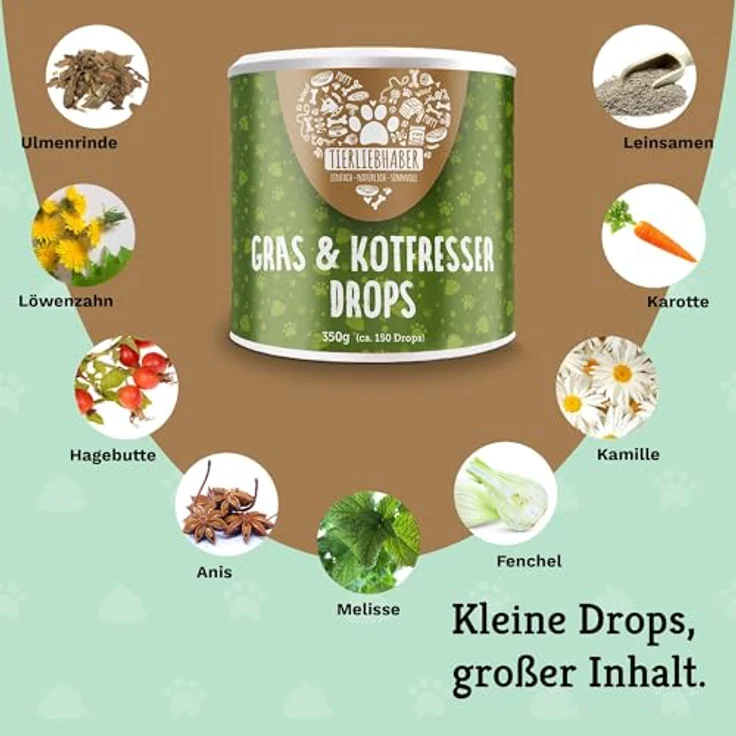 TIERLIEBHABER Gras & Kotfresser Drops für Hunde, beruhigend bei Gras- und Kotfressen, mit Heilerde und Fenchel, 350g (ca. 150 Stück) – Bild 4