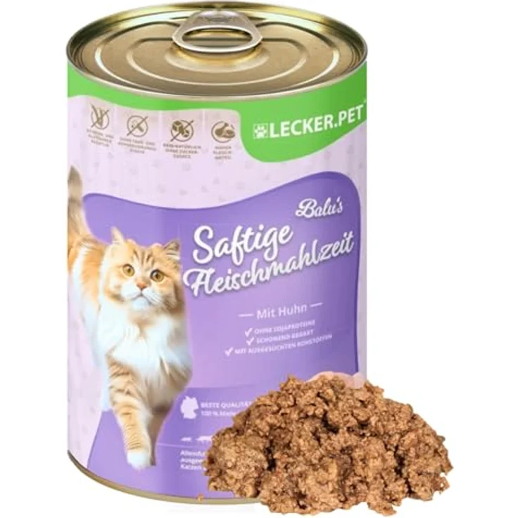 Lyra Pet Balu's Saftige Fleischmahlzeit mit Huhn, 6 x 400 g Katzen Nassfutter, Getreidefrei, ohne Zuckerzusatz, reich an Proteinen & Mineralien, Made in Germany – Bild 1