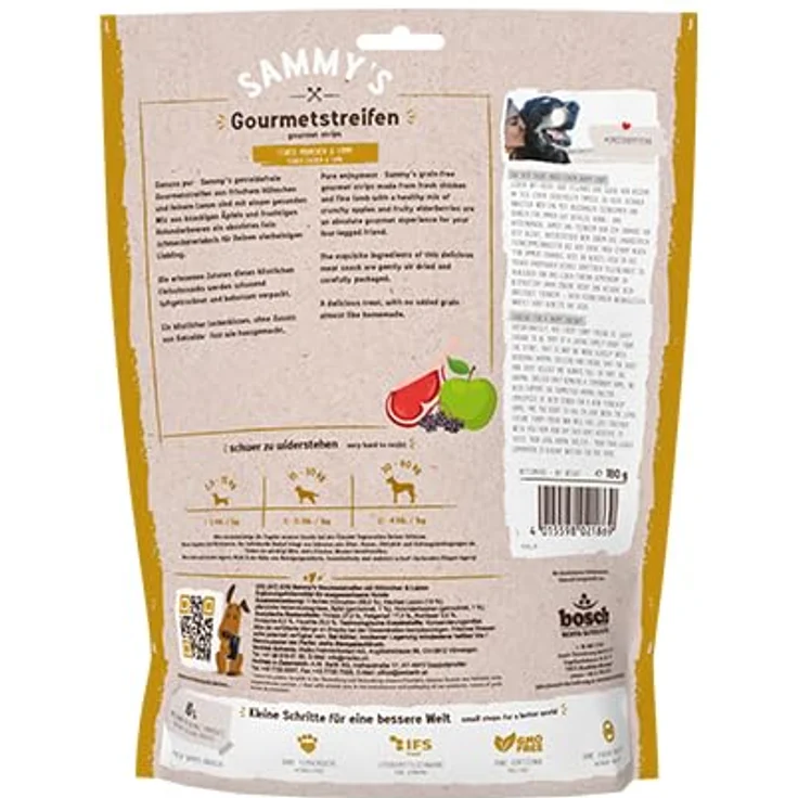 Bosch Sammy´s Gourmetstreifen Hühnchen und Lamm, Hundesnack für kleine und große Hunde, 180g – Bild 3