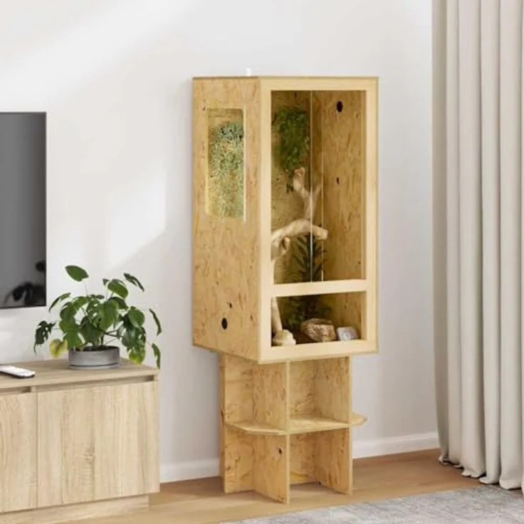 vidaXL Terrarium Braun 50 x 50 x 100 cm, OSB Gehege für Reptilien mit Thermometer – Bild 1