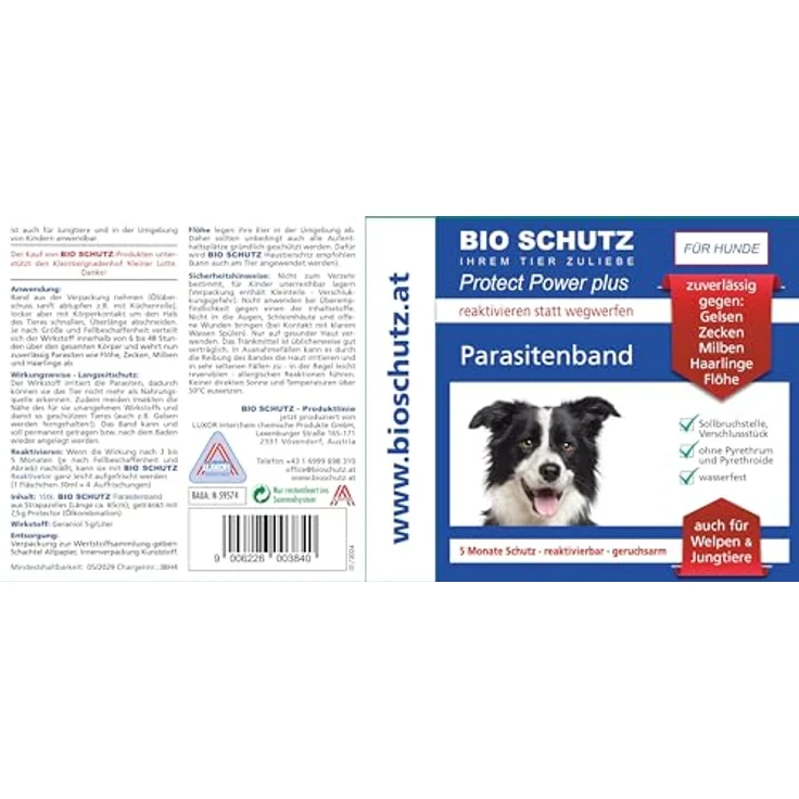 BIO SCHUTZ Bio Schutz Parasitenband Protect Power Plus, Hundehalsband gegen Flöhe, Zecken, Haarlinge und Milben, 5 Monate Schutz, reaktivierbar, geruchsarm, wasserfest, schwarz – Bild 2