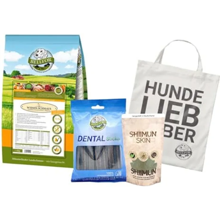 Bellfor Futterset für Boxer – Hypoallergenes, getreidefreies Trockenfutter mit Huhn 4 kg, Dental Sticks 100 g & Shiimun Skin Pulver 50 g