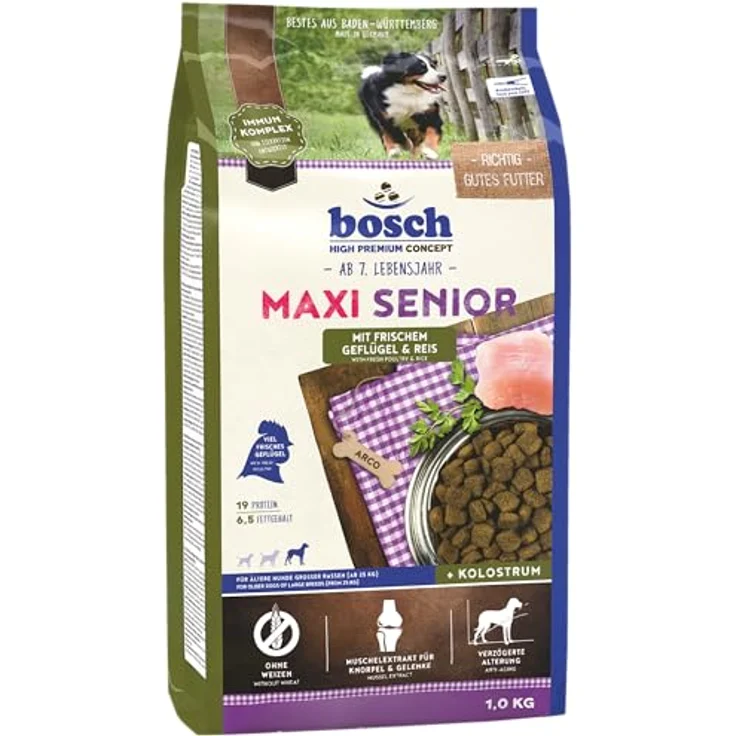 Bosch Maxi Senior, Hundefutter für ältere Hunde mit 25% frischem Geflügel und 18% Reis, 12,5 kg – Bild 1