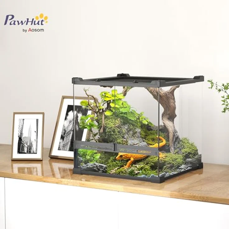 PawHut Terrarium für Reptilien, Glasterrarium 24L mit Frontbelüftung, ausbruchsicherem Drehverschluss für Amphibien und Spinnen, schwarz, 30 x 30 x 30 cm – Bild 2