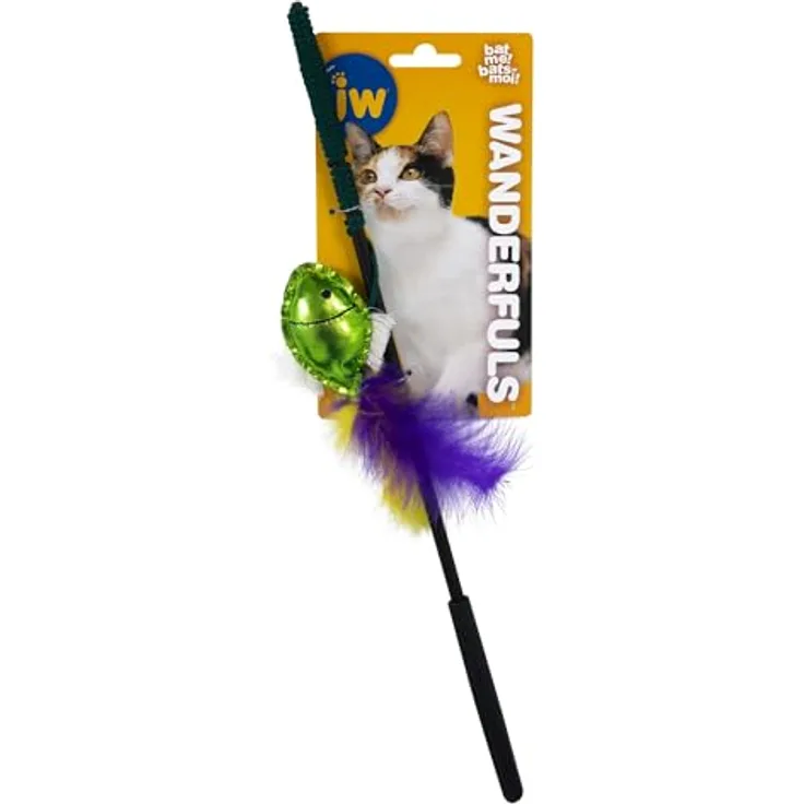 JW Pet Wanderfulls Cat Toy, interaktive Angelrute mit Catnip und Federn, 38/95cm x 10cm