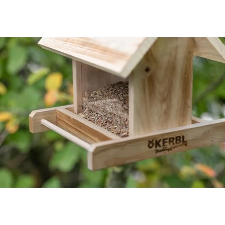 Kerbl Hobbyfarming 87036 Vogelfutterhaus, aus Holz mit wetterfestem Dach, Glasscheiben und Sichtfenster zur Füllstandsanzeige, reißfeste Kordel, Sitzstange, für Wildvögel – Bild 3