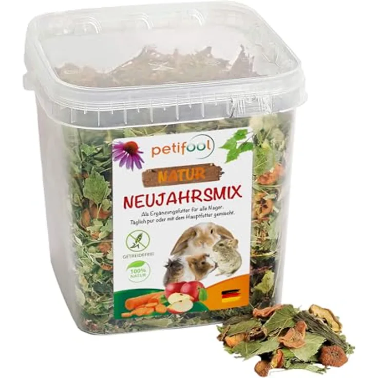 petifool Neujahrsmix 410g, Ergänzungsfutter für Nager, 100% natürlich, ohne künstliche Zusätze, für Kaninchen, Meerschweinchen, Hamster, Chinchilla und mehr