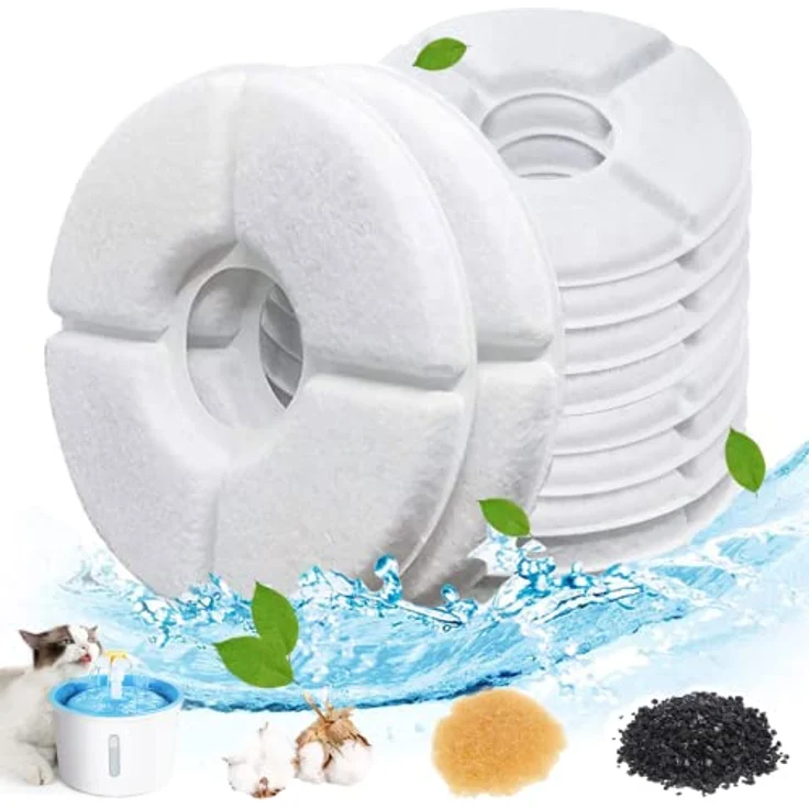 Dhohoo Katzenbrunnen Filter [4 Stück], Dual-Action Ersatzfilter für Trinkbrunnen, kompatibel mit 2-2,5 L Wasserspendern, Rund, zur Verbesserung der Wasserqualität – Bild 1