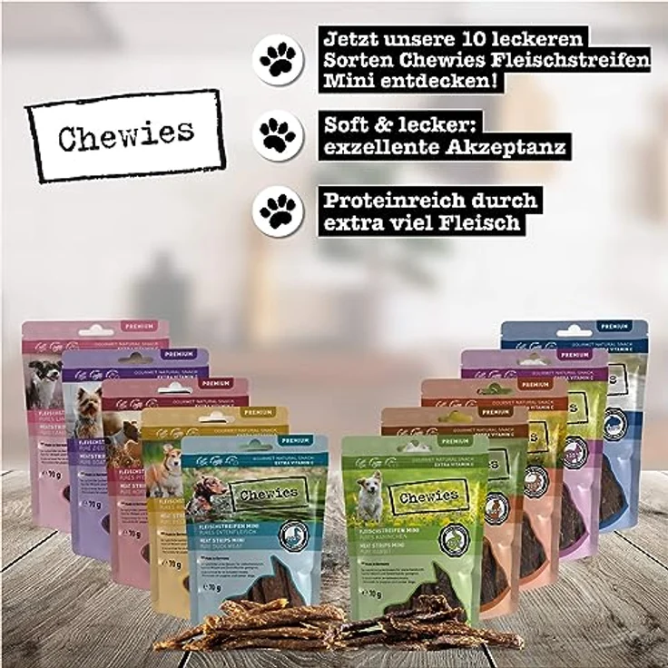 Chewies Fleischstreifen MINI Hundeleckerli aus 100 % Rindfleisch, 70 g, luftgetrocknete Rinder Kaustreifen, hypoallergen & getreidefrei, Snack für kleine Hunde – Bild 3