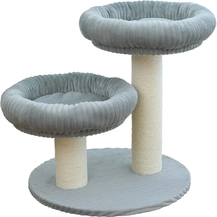 Europet Bernina Kratzbaum Cordoba, hellgrau, 65 cm hoch mit luxuriösen Cord-Körbchen und robusten Sisalsäulen
