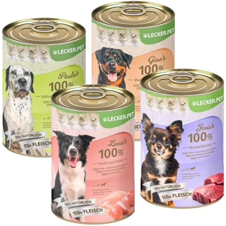 Lyra Pet® Lecker.Pet® Gino's, Josie's, Luna's & Paula's Hundefutter Nassfutter Mix, 24 x 400 g, 100% Fleisch & Gemüse, getreidefrei, ohne Zusatzstoffe, reich an Proteinen – Bild 1