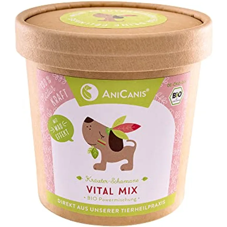AniCanis Bio Vital Mix für Hunde, 150g Futterzusatz mit Multi-Vitaminen, Mineralien & Superfood, 8 essentielle Aminosäuren, 100% Bio, vegetarisch