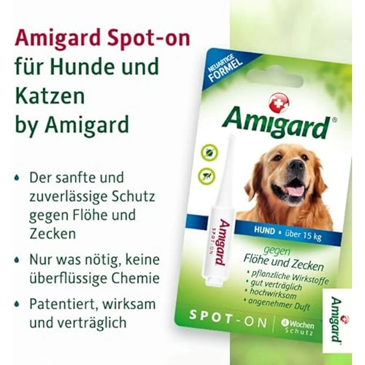 Amigard Spot-On für mittlere Hunde, 1er Pack, gegen Zecken und Flöhe, 1 Monat Schutz, pflanzliche Wirkstoffe, vegan, ohne Parfüm und Konservierungsmittel – Bild 2