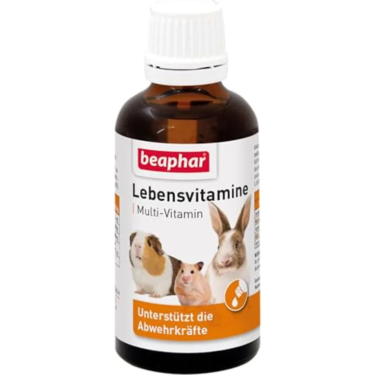 Beaphar Lebensvitamine 50ml, vitaminreiche Nahrungsergänzung für Kleinsäuger, unterstützt das Immunsystem und fördert ein gesundes Fell.