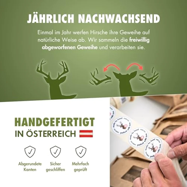 FOURLEGS® natürlicher Kausnack für Hunde aus 100% Hirschgeweih, Größe M, Sparpaket (5 Stück) - mineralstoffreich, geruchsneutral, langlebig, ohne Zusatzstoffe – Bild 4