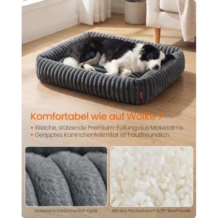 Feandrea Hundebett PGW313GN01, mittelgroßes orthopädisches Hundekörbchen mit waschbarem Hundekissen, flauschiger Hundematte in Blei-Grau, 106 x 75 x 20 cm, rutschfest und pflegeleicht – Bild 3