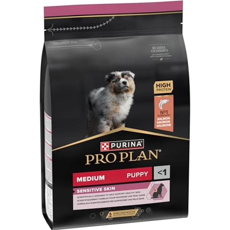 PURINA PRO PLAN Medium Puppy Sensitive Skin, Trockenfutter für Welpen mittelgroßer Rassen, 3 kg, weizenfrei, mit Lachs und Fischöl, unterstützt Haut und Fell – Bild 3