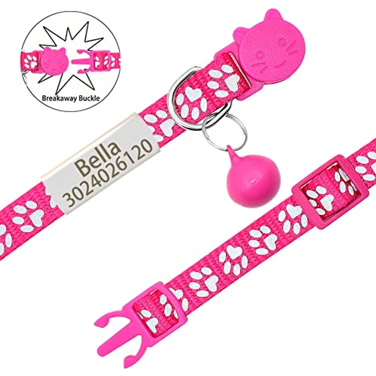 Senristar Reflektierendes Katzenhalsband, personalisierbar mit Namensschild und Glöckchen, Anti-Verlust-Design, Hot Pink, 20,3 - 27,9 cm – Bild 3