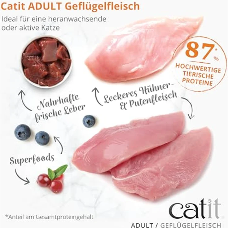 Catit Recipes - Premium Trockenfutter für Katzen mit Geflügelfleisch, Alleinfuttermittel für ausgewachsene Katzen, 2kg, unterstützt Haarballenbildung, ohne Weizen und Soja – Bild 3
