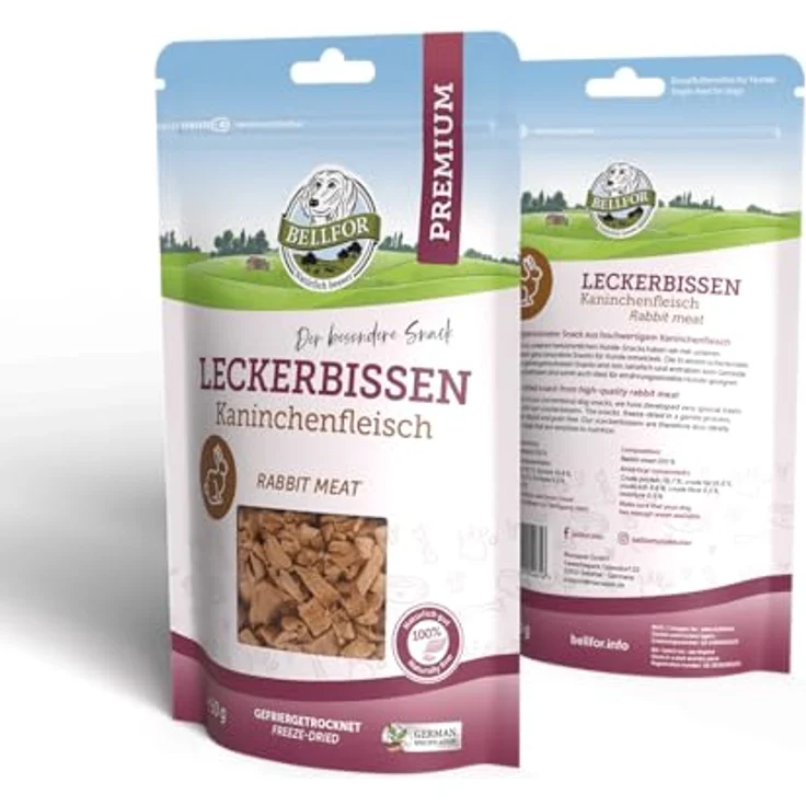 Bellfor Gesunder Leckerbissen für Hunde, gefriergetrocknetes Kaninchenfleisch, 50 g, hypoallergen, ohne künstliche Zusätze, ideal als Trainings-Leckerli – Bild 3